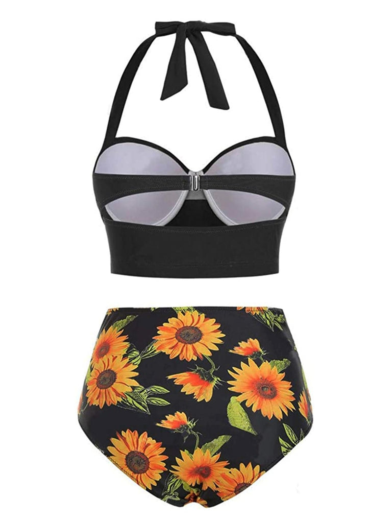 Maillot de Bain Tournesols à Col Licou