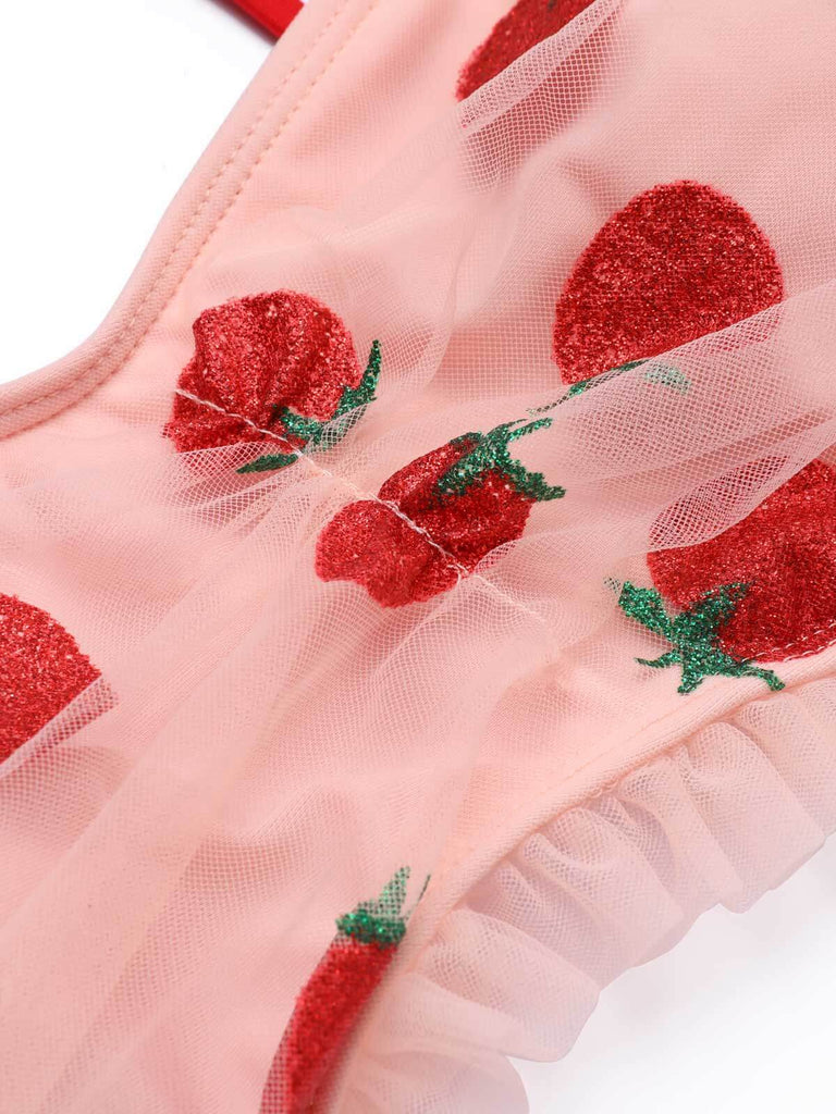 Ensemble Tankini Cami Fraise en Dentelle