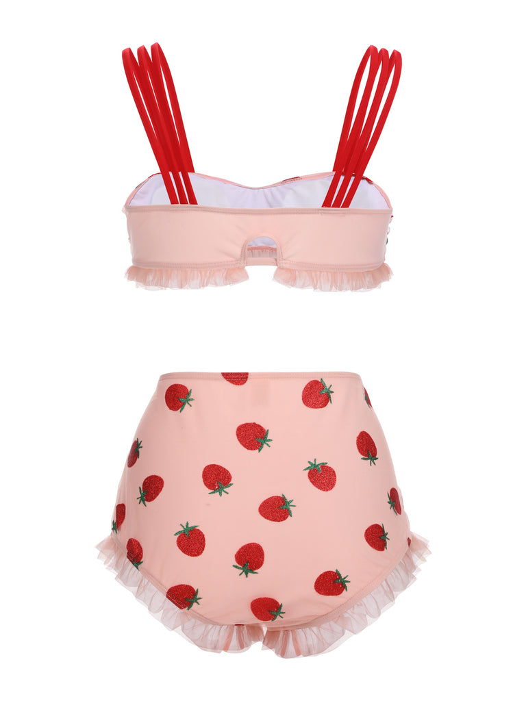 Ensemble Tankini Cami Fraise en Dentelle