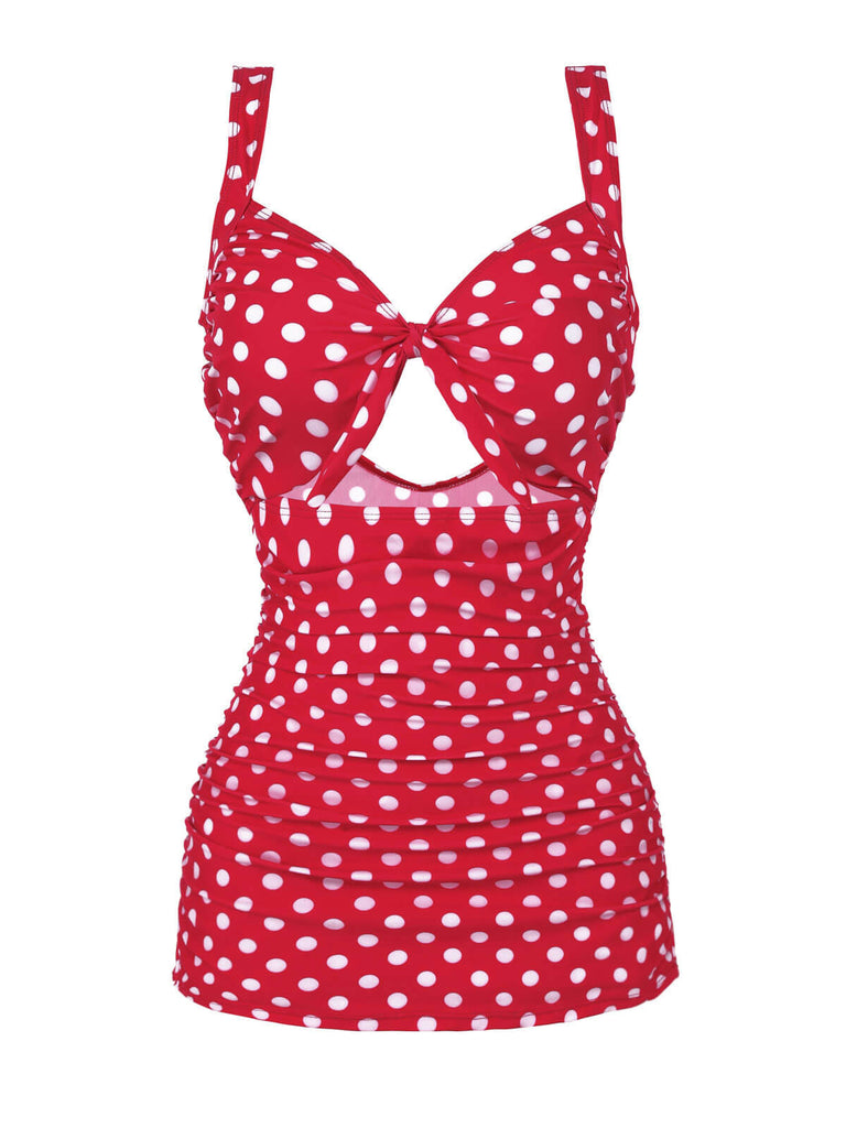 Maillot de Bain Une Pièce Rouge à Pois et Bretelles Pin Up