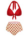 2PCS Maillot de Bain dos nu Rouge à Pois