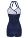 Maillot de bain uni bleu marine ceinture boutonnée dos nu