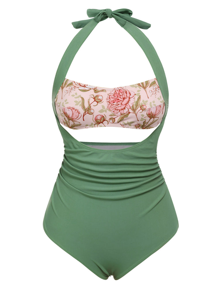 Maillot de bain une pièce vert 1930s Pivoine à Licous