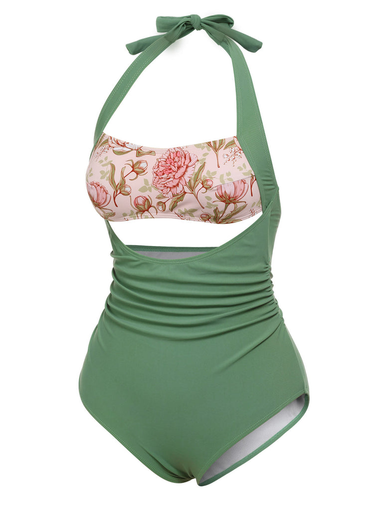 Maillot de bain une pièce vert 1930s Pivoine à Licous