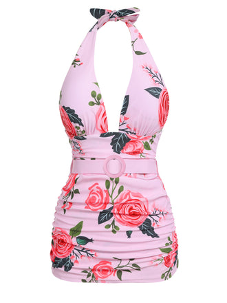 [Grande Taille] Maillot de bain rose avec roses années 1930