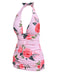 Maillot de bain rose 1930s Roses Col en V profond plongeant