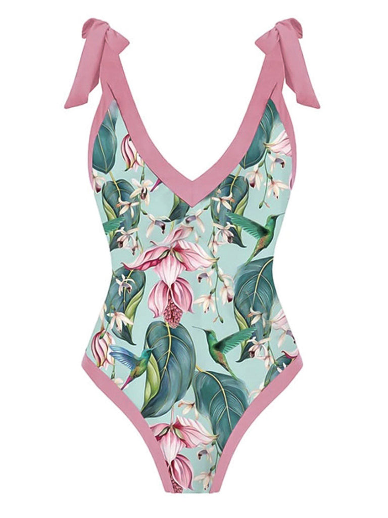 Maillot de bain à fleurs à col en V des années 1950