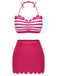 2PCS Maillot de bain rose rouge années 40 à rayures licou