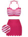 2PCS Maillot de bain rose rouge années 40 à rayures licou