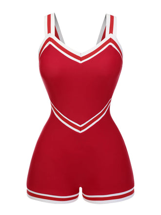 Maillot de bain rouge à col en V et patchwork des années 1940