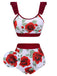 Maillot de bain rouge années 40 à volants roses patchwork