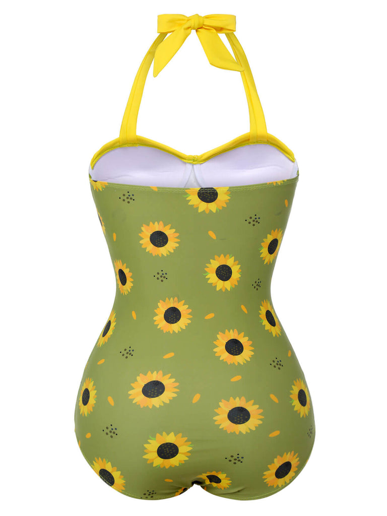 Maillot de bain dos nu tournesols verts des années 1930