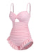 Maillot de bain froncé uni rose pâle des années 1950