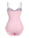 Maillot de bain froncé uni rose pâle des années 1950