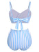 Maillot de bain bleu rayé avec bouton cœur des années 1950