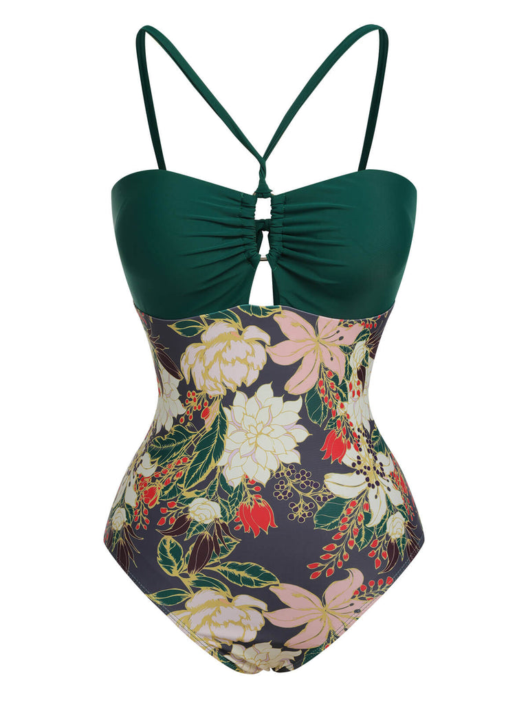 Maillot de bain une pièce multicolore à imprimé floral des années 1960