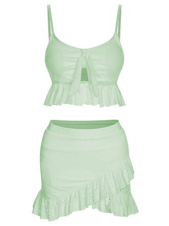 Maillot de bain et cache-maillot à volants unis et bretelles spaghetti des années 50