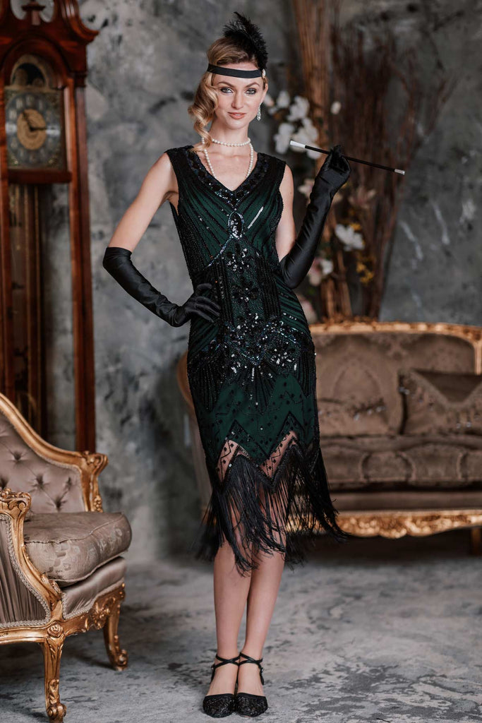 Robe Charleston Vintage Gatsby Année 20 à Franges Paillettes Soirée Cocktail