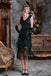 Robe Charleston Noir Cocktail Années 20 à Franges Paillettes Gatsby