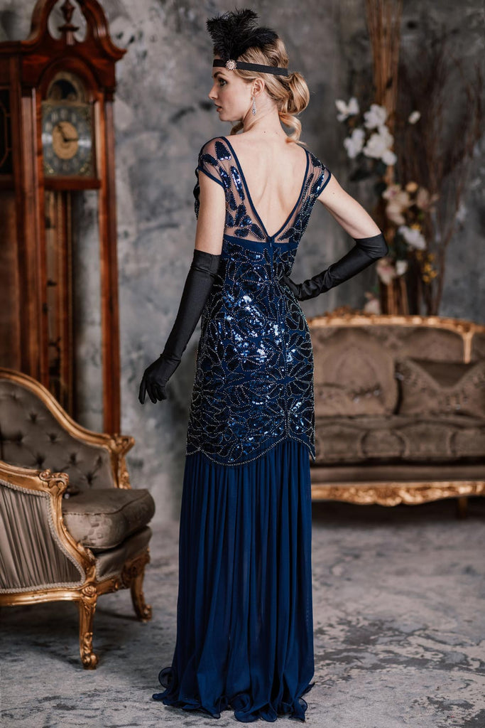 Robe Charleston Vintage Année 20 Gatsby Maxi à Paillettes Soirée Cocktail