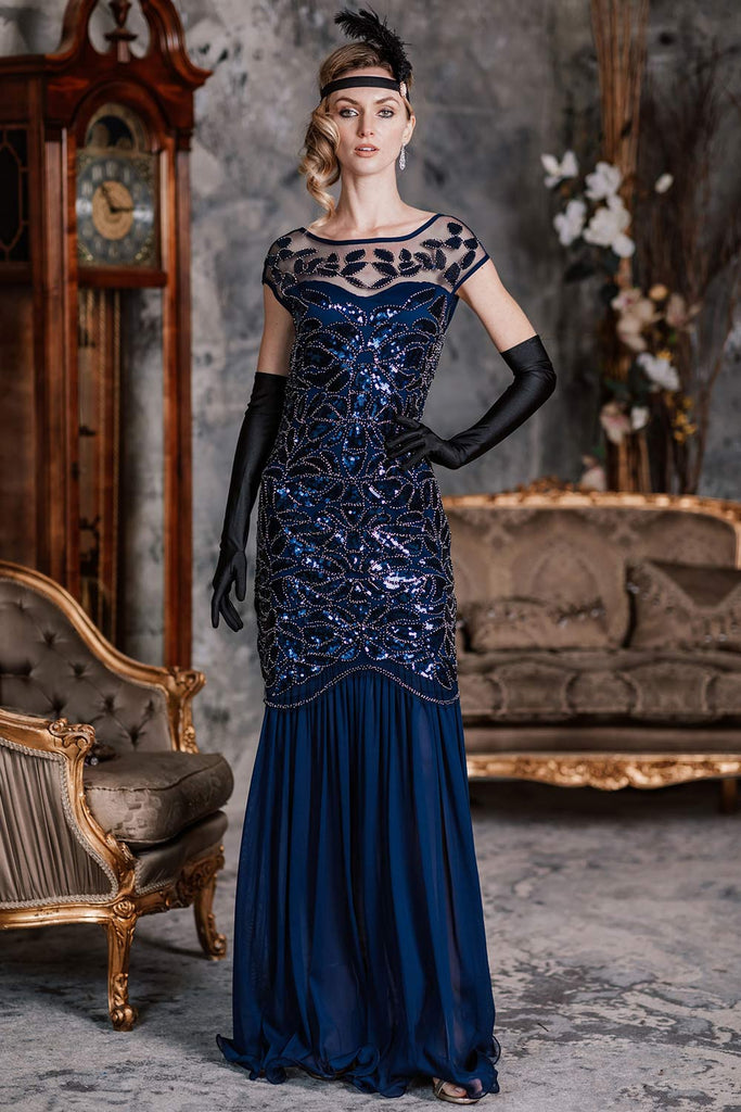 Robe Charleston Vintage Année 20 Gatsby Maxi à Paillettes Soirée Cocktail