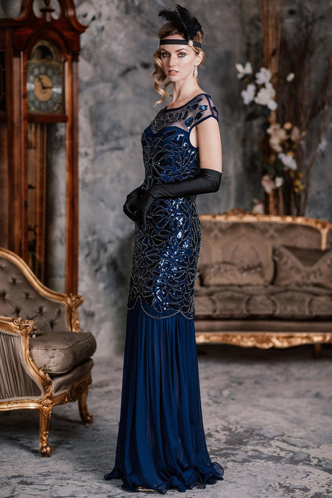 Robe Charleston Vintage Année 20 Gatsby Maxi à Paillettes Soirée Cocktail