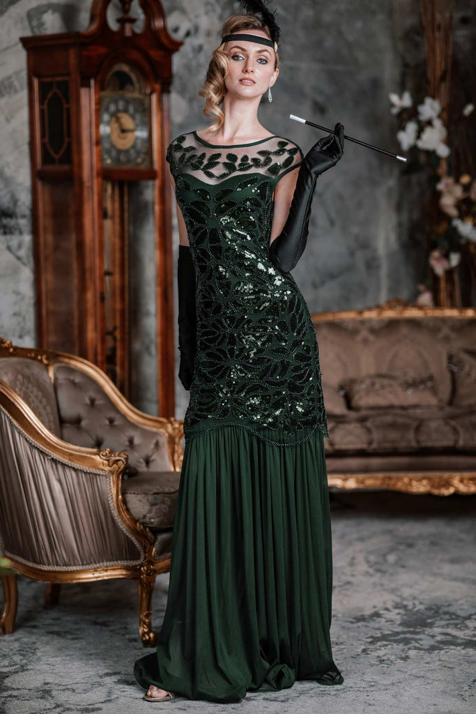 Robe Charleston Vintage Année 20 Gatsby Maxi à Paillettes Soirée