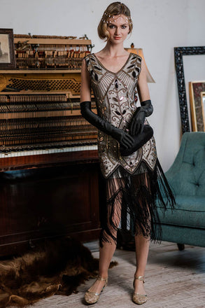 Robe Cocktail Vintage Année 20 Gatsby à Franges à Paillettes Soirée Chic