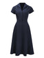 Robe Bleu Vintage Année 40 Couleur Solide Chic et Élégant